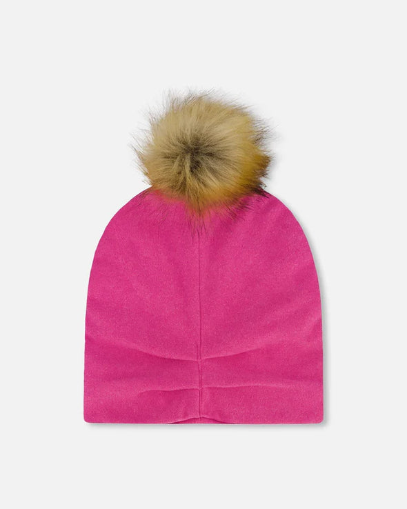 Deux par Deux - Bonnet en jersey mi-saison avec pompon rose bonbon