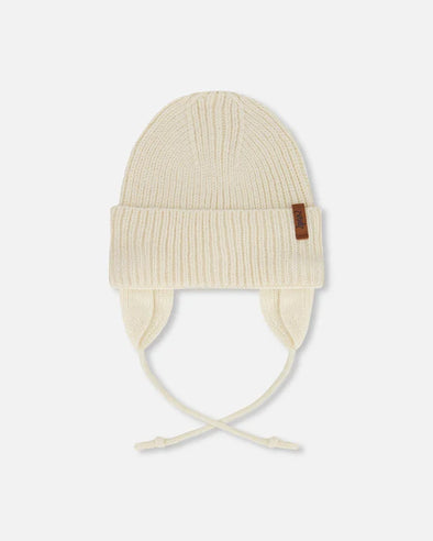 Deux par deux - Tuque en tricot de mi-saison beige pâle pour bébé