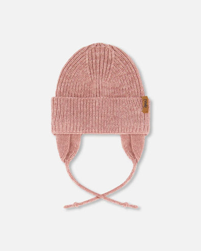 Deux par deux - Tuque en tricot de mi-saison vieux rose pour bébé