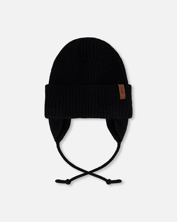 Deux par deux - Tuque en tricot de mi-saison noir pour bébé