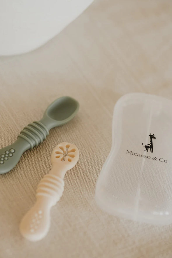 Micasso & co - Les cuillères d'apprentissage en silicone pour bébé, ensemble de 2