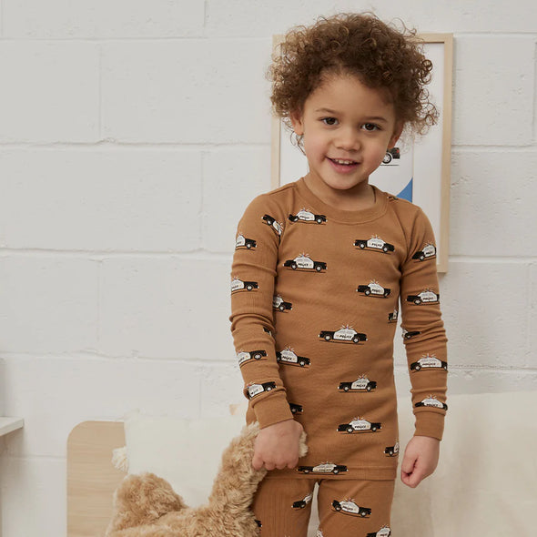 Petit Lem - Ensemble pyjama ambre à imprimé voiture de police