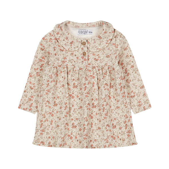 Dirkje - Robe beige fleurs