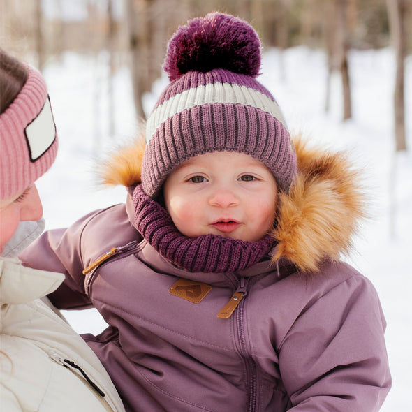 Perlimpinpin - Tuque d'hiver avec pompon et cordon - Shiraz/Crème/Blush