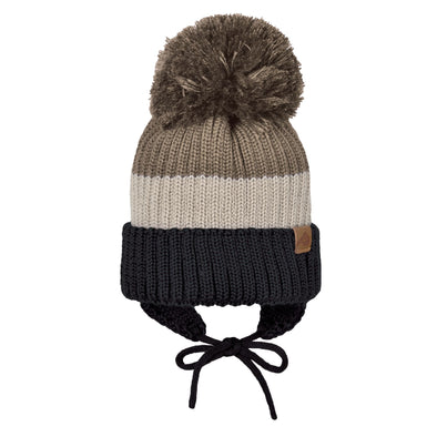 Perlimpinpin - Tuque d'hiver avec pompon et cordon - Kaki/Beige/Noir