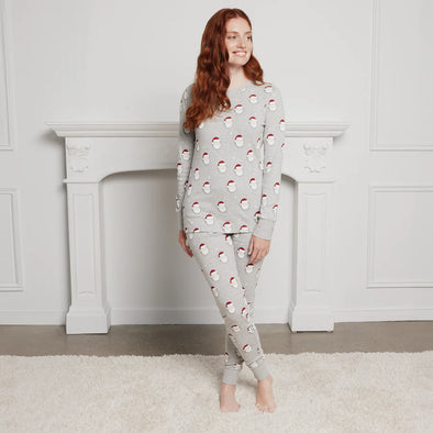 Petit Lem - Pyjama gris chiné à imprimé «Père Noël» pour femme