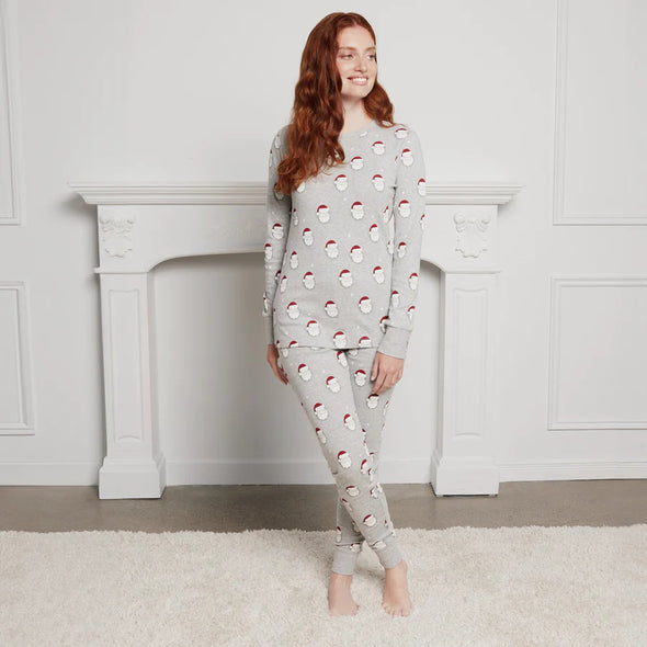 Petit Lem - Pyjama gris chiné à imprimé «Père Noël» pour femme