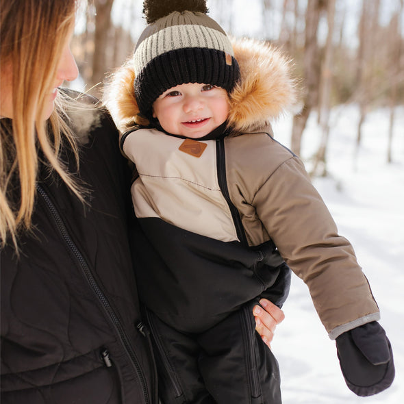 Perlimpinpin - Tuque d'hiver avec pompon et cordon - Kaki/Beige/Noir