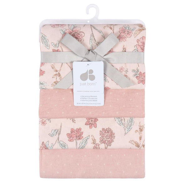 Just born - Lot de 4 couvertures de réception en flanelle - Rose