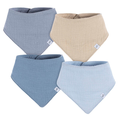 Just born - Lot de 4 bavoirs bandanas en mousseline - Bleu