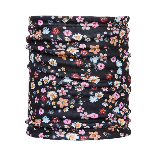 Kombi - Cache-cou réversible en molleton pour enfants fleuris noir