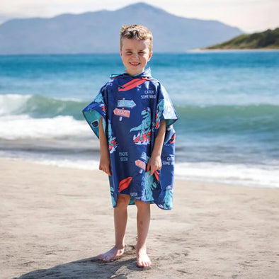 k5 clothing - Poncho en microfibre pour enfant – Dinosaure surfeur