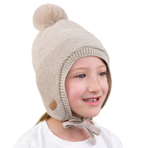 Jan & Jul - Tuque à pompons pour enfants beige