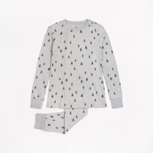 Petit Lem - Ensemble pyjama gris à imprimés de sapins de Noël pour femme
