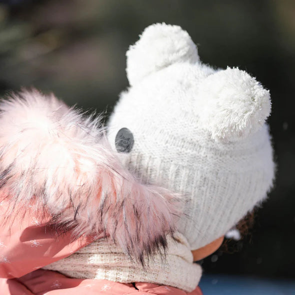 Deux par Deux - Tuque d'hiver en tricot blanc cassé à oreilles pour bébés